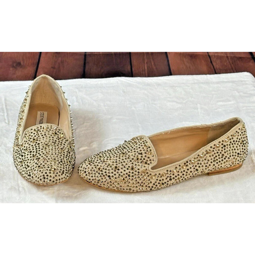 Steve Madden Graanite Studded Loafers Flats Womens Size 8.5 Beige Gold Slip On
